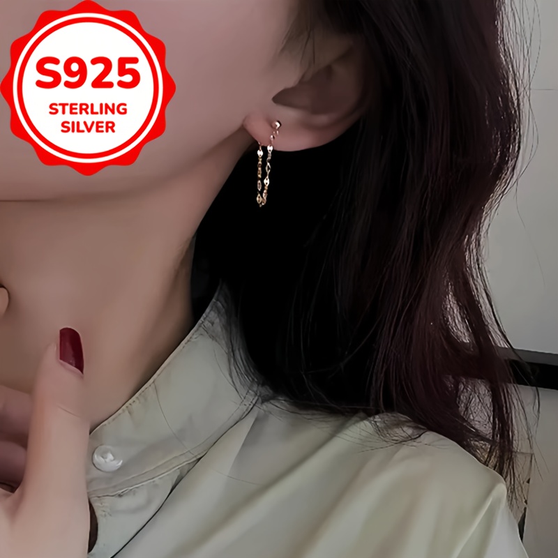925 Sterling Silver Galaxy Sparkle Lip Chain Tassel Stud Earrings, Gift